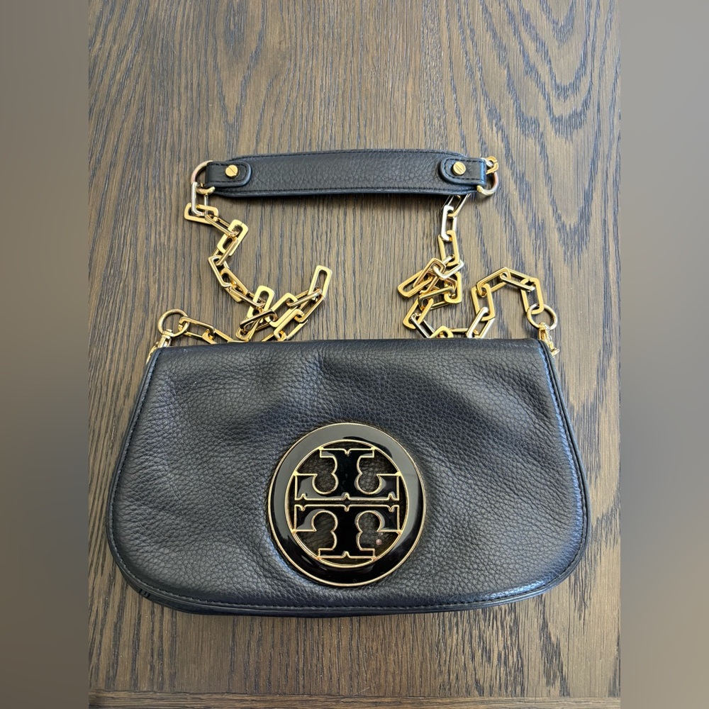 Tory Burch Black Shoulder Crossbody Bag with Gold Accents
